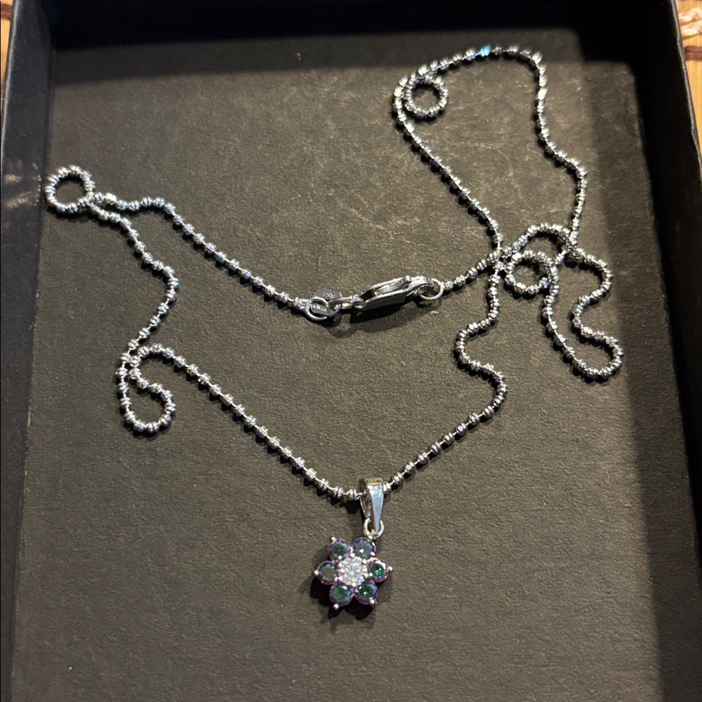 Elegant Mystic Topaz Flower Pendant Necklace and Earring Set